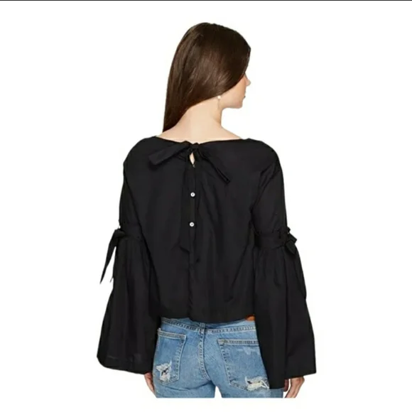 Free People So Obviously Yours poplin bell sleeve blouse bow details & buttons - Picture 12 of 15